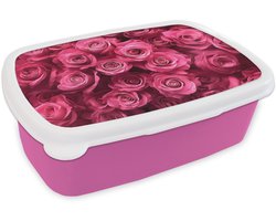 Broodtrommel Roze - Lunchbox Rozen - Pink - Bloem - Brooddoos 18x12x6 cm - Brood lunch box - Broodtrommels voor kinderen en volwassenen