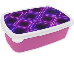 Broodtrommel Roze - Lunchbox Ruiten - Neon - Paars - Brooddoos 18x12x6 cm - Brood lunch box - Broodtrommels voor kinderen en volwassenen