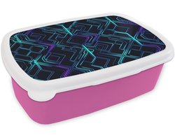 Broodtrommel Roze - Lunchbox Ruitvormen - Abstract - Neon - Paars - Brooddoos 18x12x6 cm - Brood lunch box - Broodtrommels voor kinderen en volwassenen