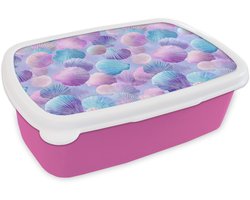 Broodtrommel Roze - Lunchbox Schelpen - Paars - Blauw - Patroon - Brooddoos 18x12x6 cm - Brood lunch box - Broodtrommels voor kinderen en volwassenen