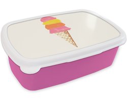 Broodtrommel Roze - Lunchbox Schepijs - Hoorntje - Illustratie - Minimalistisch - Brooddoos 18x12x6 cm - Brood lunch box - Broodtrommels voor kinderen en volwassenen