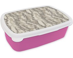 Broodtrommel Roze - Lunchbox Slang - Patroon - Taupe - Brooddoos 18x12x6 cm - Brood lunch box - Broodtrommels voor kinderen en volwassenen