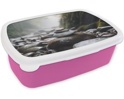 Broodtrommel Roze - Lunchbox Stenen - Stapel - Natuur - Brooddoos 18x12x6 cm - Brood lunch box - Broodtrommels voor kinderen en volwassenen