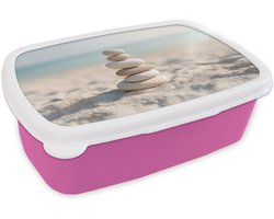 Broodtrommel Roze - Lunchbox Stenen - Stapel - Zand - Zee - Brooddoos 18x12x6 cm - Brood lunch box - Broodtrommels voor kinderen en volwassenen