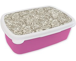 Broodtrommel Roze - Lunchbox Takken - Botanisch - Taupe - Brooddoos 18x12x6 cm - Brood lunch box - Broodtrommels voor kinderen en volwassenen