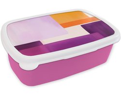 Broodtrommel Roze - Lunchbox Vlakken - Abstract - Rechthoekig - Oranje - Brooddoos 18x12x6 cm - Brood lunch box - Broodtrommels voor kinderen en volwassenen