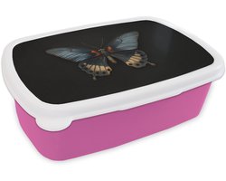 Broodtrommel Roze - Lunchbox Vlinder - Metaalachtig - Geometrisch patroon - Brooddoos 18x12x6 cm - Brood lunch box - Broodtrommels voor kinderen en volwassenen