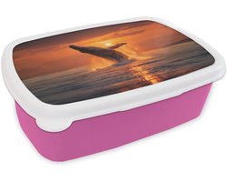 Broodtrommel Roze - Lunchbox Walvis - Zon - Zee - Brooddoos 18x12x6 cm - Brood lunch box - Broodtrommels voor kinderen en volwassenen