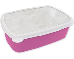 Broodtrommel Roze - Lunchbox Wit - Marmer print - Grijze aders - Brooddoos 18x12x6 cm - Brood lunch box - Broodtrommels voor kinderen en volwassenen