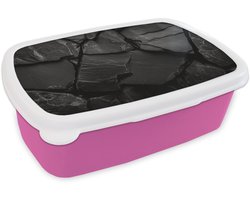 Broodtrommel Roze - Lunchbox Zwart - Stenen - Rots - Brooddoos 18x12x6 cm - Brood lunch box - Broodtrommels voor kinderen en volwassenen