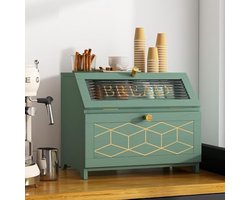 Broodtrommel van hout, 2 etages, groene, grote broodtrommel met transparant venster, brooddoos voor keuken, werkblad, voedselopslag