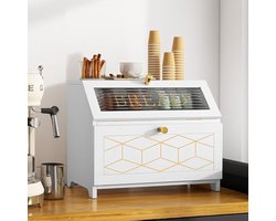 Broodtrommel van hout, 2 etages, grote broodtrommel met transparant venster, brooddoos voor keuken, werkblad, voedselopslag