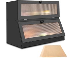 Broodtrommel van hout, 2 etages, met 50 stuks, bakpapier, brooddoos, brooddoos, broodmand, langdurige versheid, hoge capaciteit, zwart