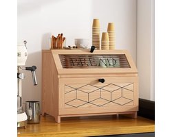 Broodtrommel van hout, 2 etages, natuurlijke broodtrommel, groot, met transparant venster, brooddoos voor keuken, werkblad, voedselopslag