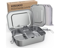 Broodtrommel van roestvrij staal met vakken, lunchbox, lekvrij, 800 ml, broodtrommel met scheidingswand, metalen broodtrommel voor volwassenen en kinderen