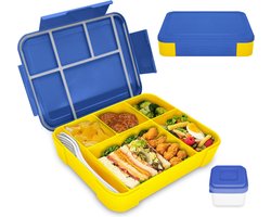 Broodtrommel voor Kinderen - 1300 ml - Met Vakken - Lekvrije Snackbox - Bento Box voor School en Kleuterschool (Blauw)