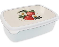 Broodtrommel Wit - Lunchbox Aardbeien - Madeliefjes - Quote - Sterretjes - Brooddoos 18x12x6 cm - Brood lunch box - Broodtrommels voor kinderen en volwassenen
