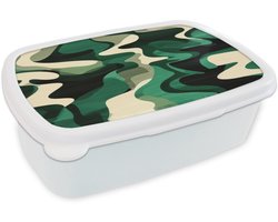 Broodtrommel Wit - Lunchbox Abstract - Camouflage - Groen - Brooddoos 18x12x6 cm - Brood lunch box - Broodtrommels voor kinderen en volwassenen