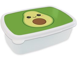 Broodtrommel Wit - Lunchbox Avocado - Groen - Speels - Brooddoos 18x12x6 cm - Brood lunch box - Broodtrommels voor kinderen en volwassenen