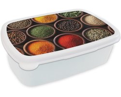 Broodtrommel Wit - Lunchbox Bakjes - Hout - Kruiden - Kleurrijk - Brooddoos 18x12x6 cm - Brood lunch box - Broodtrommels voor kinderen en volwassenen