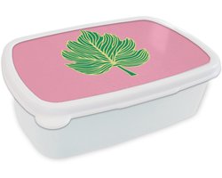 Broodtrommel Wit - Lunchbox Blad - Groen - Illustratie - Minimalistisch - Brooddoos 18x12x6 cm - Brood lunch box - Broodtrommels voor kinderen en volwassenen