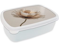 Broodtrommel Wit - Lunchbox Bloem - Beige - Crème - Brooddoos 18x12x6 cm - Brood lunch box - Broodtrommels voor kinderen en volwassenen