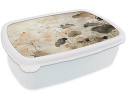 Broodtrommel Wit - Lunchbox Bloemen - Japandi - Wabi sabi - Brooddoos 18x12x6 cm - Brood lunch box - Broodtrommels voor kinderen en volwassenen