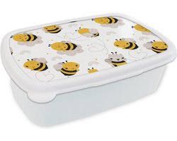 Broodtrommel Wit - Lunchbox - Brooddoos - Bijen - Patronen - Kawaii - 18x12x6 cm - Volwassenen
