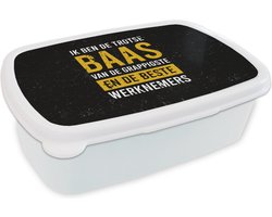 Broodtrommel Wit - Lunchbox - Brooddoos - Spreuken - 'Ik ben de trotse baas van de grappigste en de beste werknemers' - Baas - Quotes - 18x12x6 cm - Volwassenen