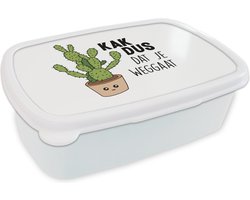 Broodtrommel Wit - Lunchbox - Brooddoos - Spreuken - Quotes - 'Kak dus dat je weggaat' - Cactus - 18x12x6 cm - Volwassenen