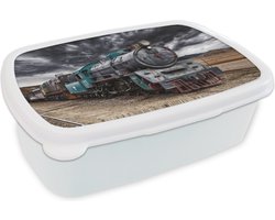 Broodtrommel Wit - Lunchbox - Brooddoos - Trein - Storm - Rails - 18x12x6 cm - Volwassenen
