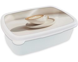 Broodtrommel Wit - Lunchbox Cappuccino - Schuim - Schotel - Beige - Brooddoos 18x12x6 cm - Brood lunch box - Broodtrommels voor kinderen en volwassenen