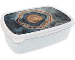 Broodtrommel Wit - Lunchbox Cirkel - Ringen - Steen - Tinten - Brooddoos 18x12x6 cm - Brood lunch box - Broodtrommels voor kinderen en volwassenen