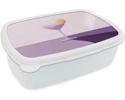 Broodtrommel Wit - Lunchbox Cocktail - Paars - Minimalistisch - Citroen - Brooddoos 18x12x6 cm - Brood lunch box - Broodtrommels voor kinderen en volwassenen