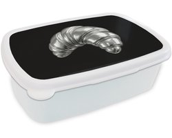 Broodtrommel Wit - Lunchbox Croissant - Metaal - Zilver - Brooddoos 18x12x6 cm - Brood lunch box - Broodtrommels voor kinderen en volwassenen