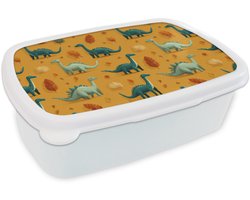 Broodtrommel Wit - Lunchbox Dinosaurussen - Stekels - Herfstbladeren - Bruin - Brooddoos 18x12x6 cm - Brood lunch box - Broodtrommels voor kinderen en volwassenen