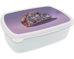 Broodtrommel Wit - Lunchbox Edelstenen - Glitters - Paars - Kleurrijk - Brooddoos 18x12x6 cm - Brood lunch box - Broodtrommels voor kinderen en volwassenen