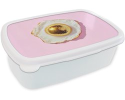 Broodtrommel Wit - Lunchbox Ei - Disco - Ontbijt - Glitter - Brooddoos 18x12x6 cm - Brood lunch box - Broodtrommels voor kinderen en volwassenen
