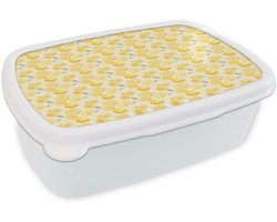 Broodtrommel Wit - Lunchbox Frans - Citroen - Strepen - Geel - Groen - Brooddoos 18x12x6 cm - Brood lunch box - Broodtrommels voor kinderen en volwassenen