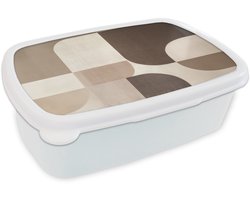 Broodtrommel Wit - Lunchbox Geometrisch - Geweven structuur - Modern - Brooddoos 18x12x6 cm - Brood lunch box - Broodtrommels voor kinderen en volwassenen