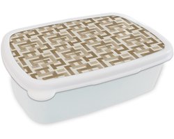 Broodtrommel Wit - Lunchbox Geometrisch - Retro - Bruin - Brooddoos 18x12x6 cm - Brood lunch box - Broodtrommels voor kinderen en volwassenen