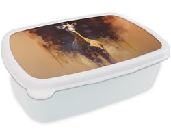 Broodtrommel Wit - Lunchbox Giraf - Bruin - Abstract - Geschilderd - Brooddoos 18x12x6 cm - Brood lunch box - Broodtrommels voor kinderen en volwassenen