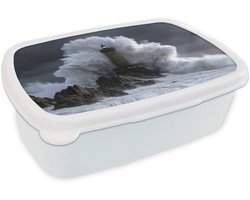 Broodtrommel Wit - Lunchbox Golf - Vuurtoren - Schuimend water - Brooddoos 18x12x6 cm - Brood lunch box - Broodtrommels voor kinderen en volwassenen
