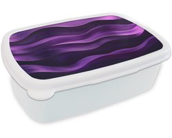 Broodtrommel Wit - Lunchbox Golven - Abstract - Paars - Brooddoos 18x12x6 cm - Brood lunch box - Broodtrommels voor kinderen en volwassenen