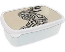 Broodtrommel Wit - Lunchbox Golvend - Lijnen - Abstract - Silhouet - Brooddoos 18x12x6 cm - Brood lunch box - Broodtrommels voor kinderen en volwassenen