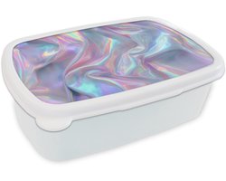 Broodtrommel Wit - Lunchbox Golvend - Pasteltinten - Glanzend - Stof - Brooddoos 18x12x6 cm - Brood lunch box - Broodtrommels voor kinderen en volwassenen