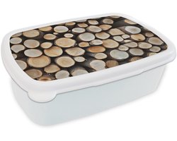 Broodtrommel Wit - Lunchbox Hout - Boomstammen - Textuur - Brooddoos 18x12x6 cm - Brood lunch box - Broodtrommels voor kinderen en volwassenen