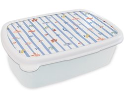 Broodtrommel Wit - Lunchbox Italiaans - Zee - Sfeer - Strand - Blauw - Multi - Brooddoos 18x12x6 cm - Brood lunch box - Broodtrommels voor kinderen en volwassenen