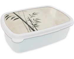 Broodtrommel Wit - Lunchbox Japandi - Bamboe - Beige - Brooddoos 18x12x6 cm - Brood lunch box - Broodtrommels voor kinderen en volwassenen