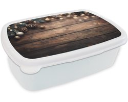 Broodtrommel Wit - Lunchbox Kerstdecoratie - Houten - Dennenappel - Bruin - Brooddoos 18x12x6 cm - Brood lunch box - Broodtrommels voor kinderen en volwassenen